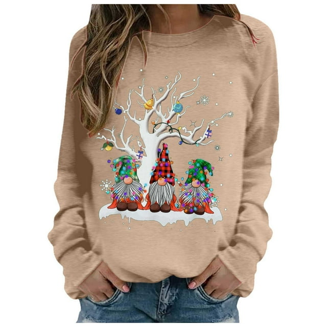 Chandail à Manches Longues pour Femmes Haut Imprimé Chandail Décontracté de Noël