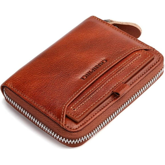 CHANPINCL Cartera de Cuero Genuino para Hombre con Zíper, RFID, Segura, de Gran Capacidad, Multi-tarjeta, Carteras de Cuero para Hombre y Tarjeta de Extracción (Marrón Amarillento)