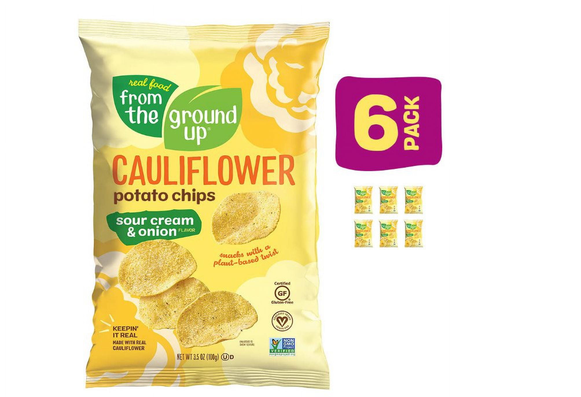 Real Food From The Ground Up Cauliflower Chips, 3.5 Ounces - 6 Pack Snack Bags (Sour Cream & Onion)