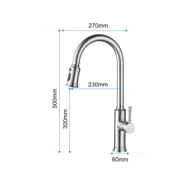 Axiomdeals Waterfall Kitchen Faucet – Pull-Down Shower, Single Handle, 360° Swivel, Brushed Nickel – 3 Spray Modes, 1 Or 3-Hole Install
