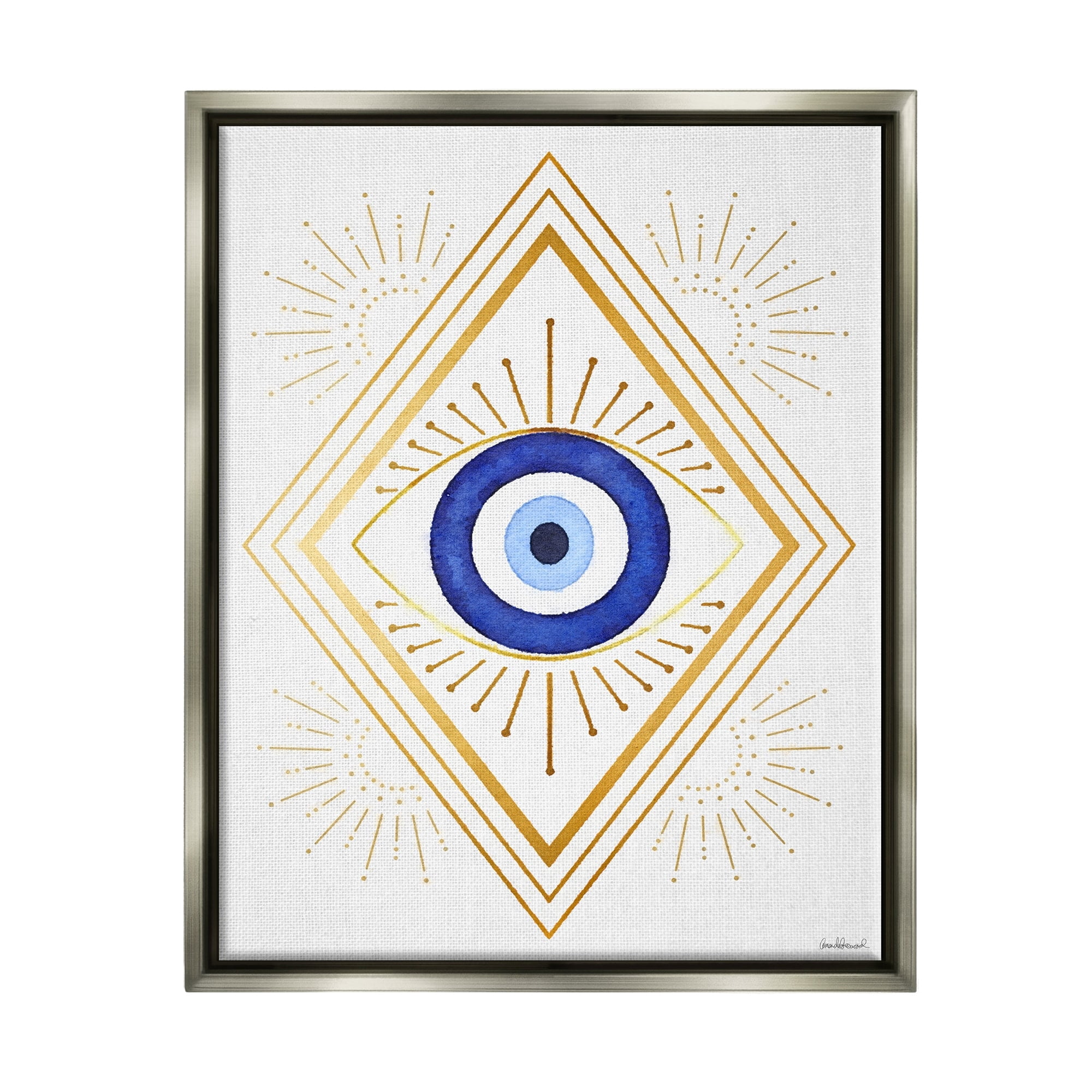 Stupell Industries Vivid Blue Eye Vintage Geometric Deco Glam Shapes Luster Gray Framed Floating Canvas Wall Art, 24x30, by Amanda Greenwood