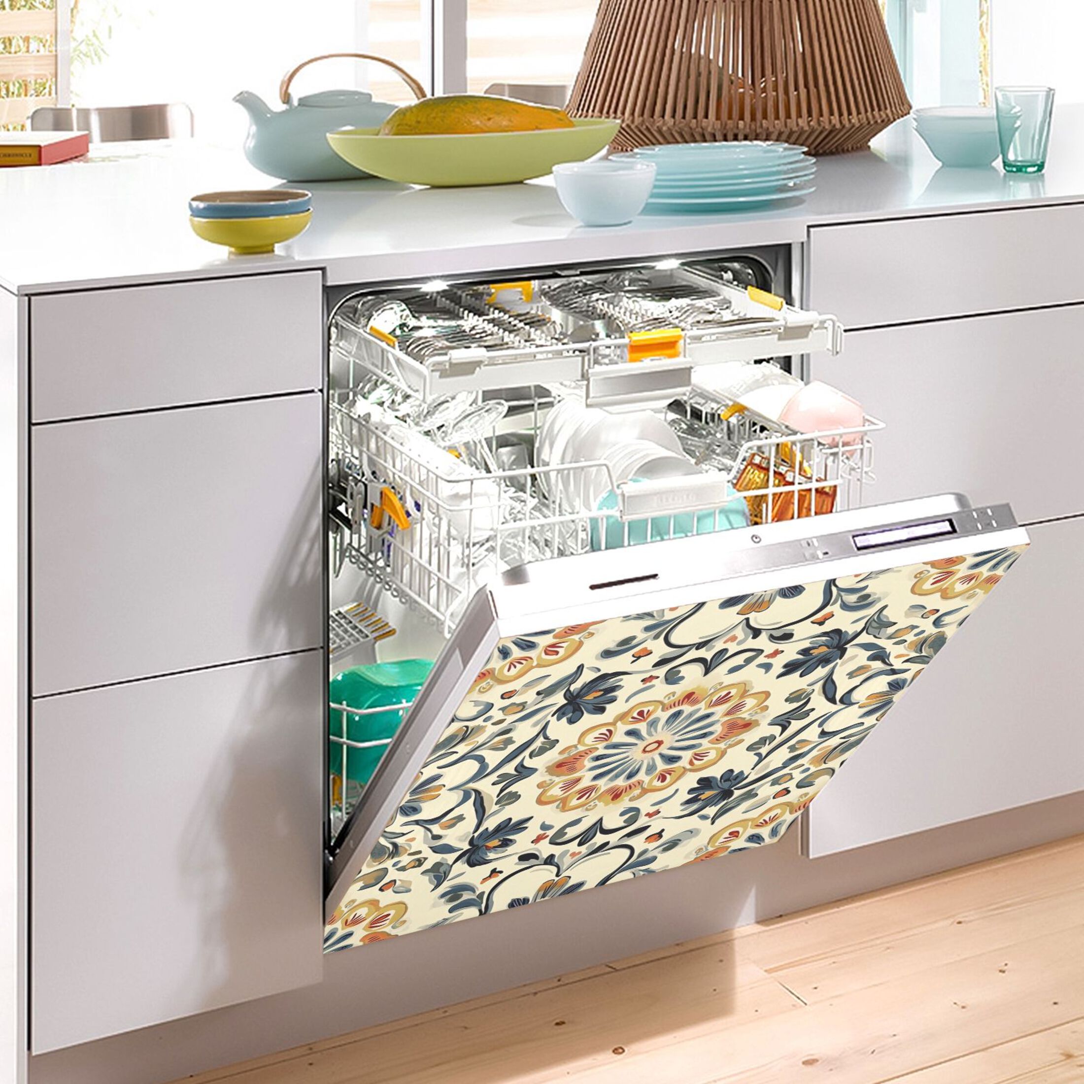 Dishwasher Magnetic Sticker 23x26 Inch Refrigerator Magnetic Sticker Washing Machine Magnetic Sticker Kitchen Panel Magnetic Sticker Home Decor Yellow Flower Pattern