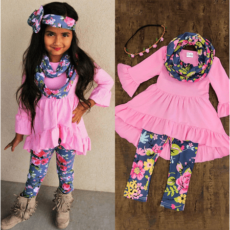 

Seyurigaoka Kids Baby Girl Tops Dress Pants Leggings Headband Outfits Set 3PCS