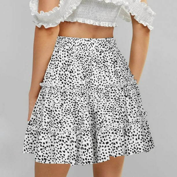 ICHUANYI Clearance Women Summer Casual Vintage High Waist Floral Print Beach Ruffled Short Skirt(White, XXL) ICHUANYI WER2023081012992