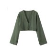 thumbnail image 4 of Top corto informal liso para mujer, blusa holgada de manga larga con cuello en V y una hilera de botones, novedad de primavera y verano 2024, 4 of 5