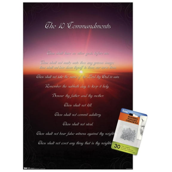 The 10 Commandments Wall Poster with Push Pins, 14.725" x 22.375"
