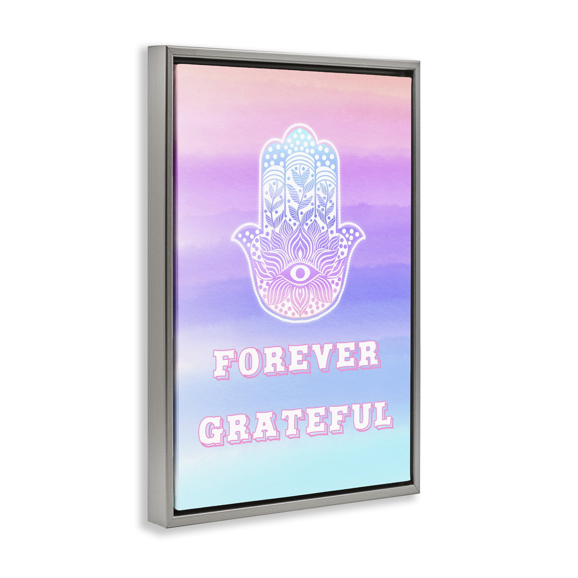 Stupell Industries Forever Grateful Hamsa Gray Framed Floater Canvas Wall Art, design by Pooja Dave