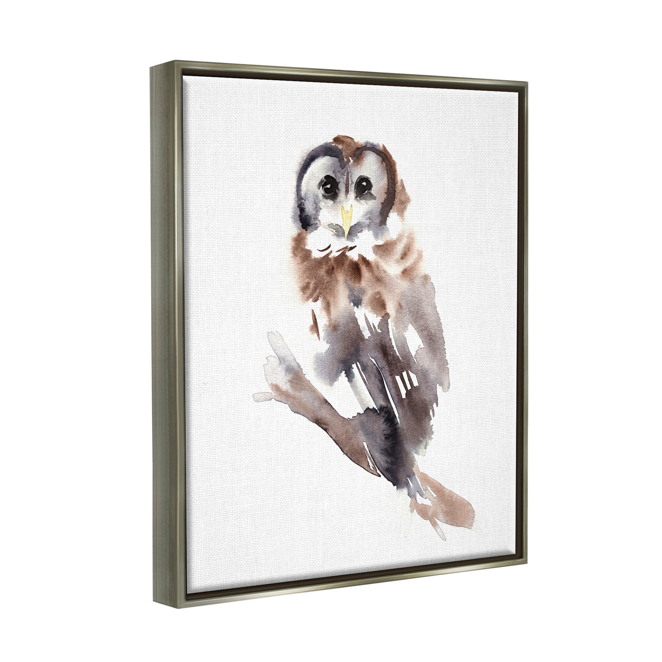 Stupell Industries Perched Owl Gazing Watercolor Style Painting Luster Gray Floating Framed Canvas Print Wall Art, Design by Annie Warren