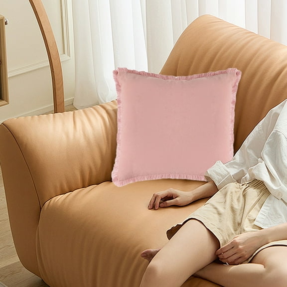 Yokan Modern Velvet Sofa Pillow Cushion, Soft Cotton Linen Bedside & Living Room Pillow with Tassel, White/Blue/Green/Pink, Decorative Comfortable Throw Pillow for Bedroom & Sofa