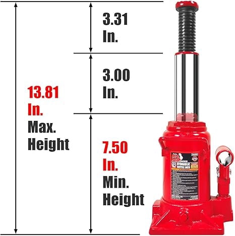 BIG RED TAM91207A Torin Hydraulic Stubby Low Profile Bottle Jack, 12 Ton (24,000 lb) Capacity, Red