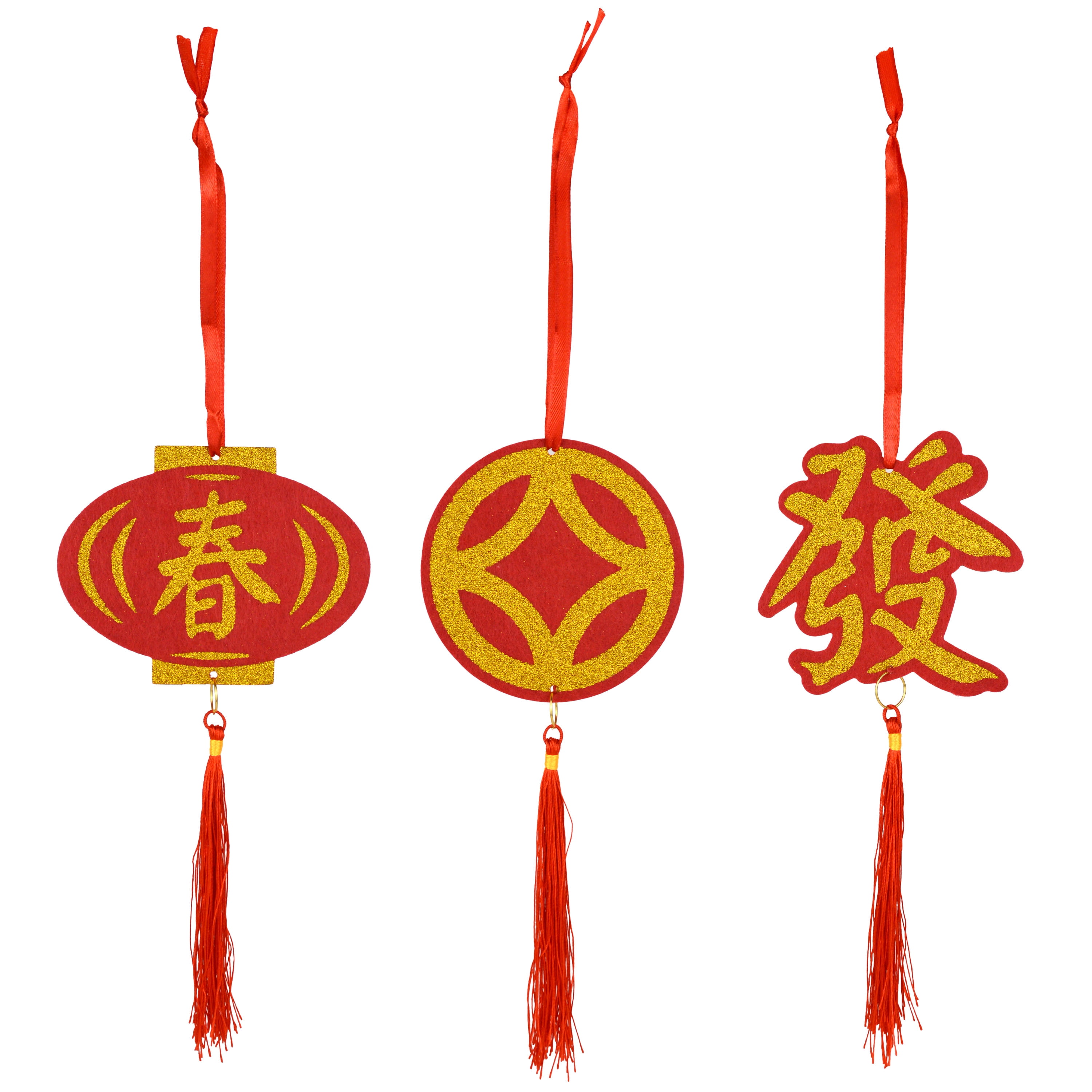 Chinese New Year Lantern, Cash Coin Design Felt Hanging, Color: Red;Gold, Size: 13", 3 Count, Brand: Way To Celebrate, Decoration