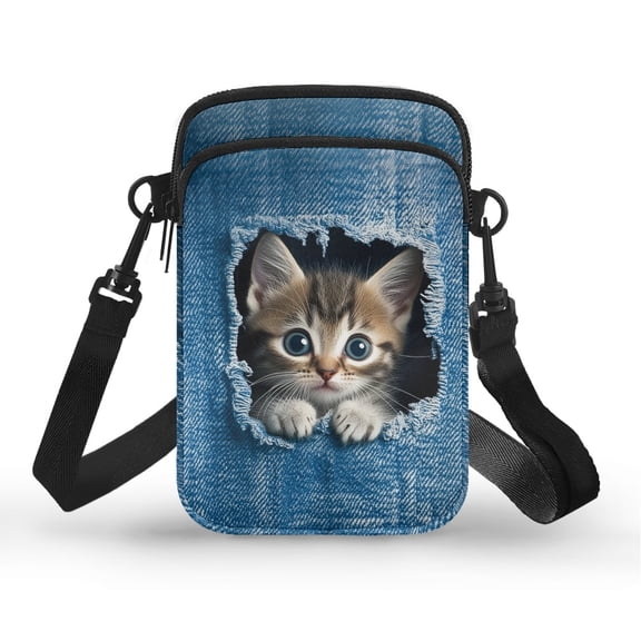 HELLHERO Cowboy Cat Pattern 4.33x1.97x7.09 Women Crossbody Bag Polyester for Men, Women