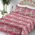 thumbnail image 3 of Ambesonne Rose Pattern Fitted & Flat Sheet with Shams 4 Pcs Set, Vintage Garden Flowers, Queen, Dark Coral Pale Pink, 3 of 5
