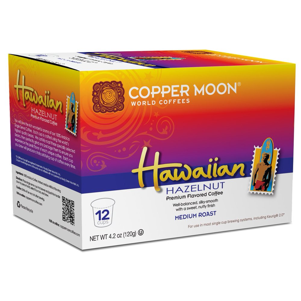 Copper Moon Single Cups for Keurig KCup Brewers, Hawaiian Hazelnut, 12
