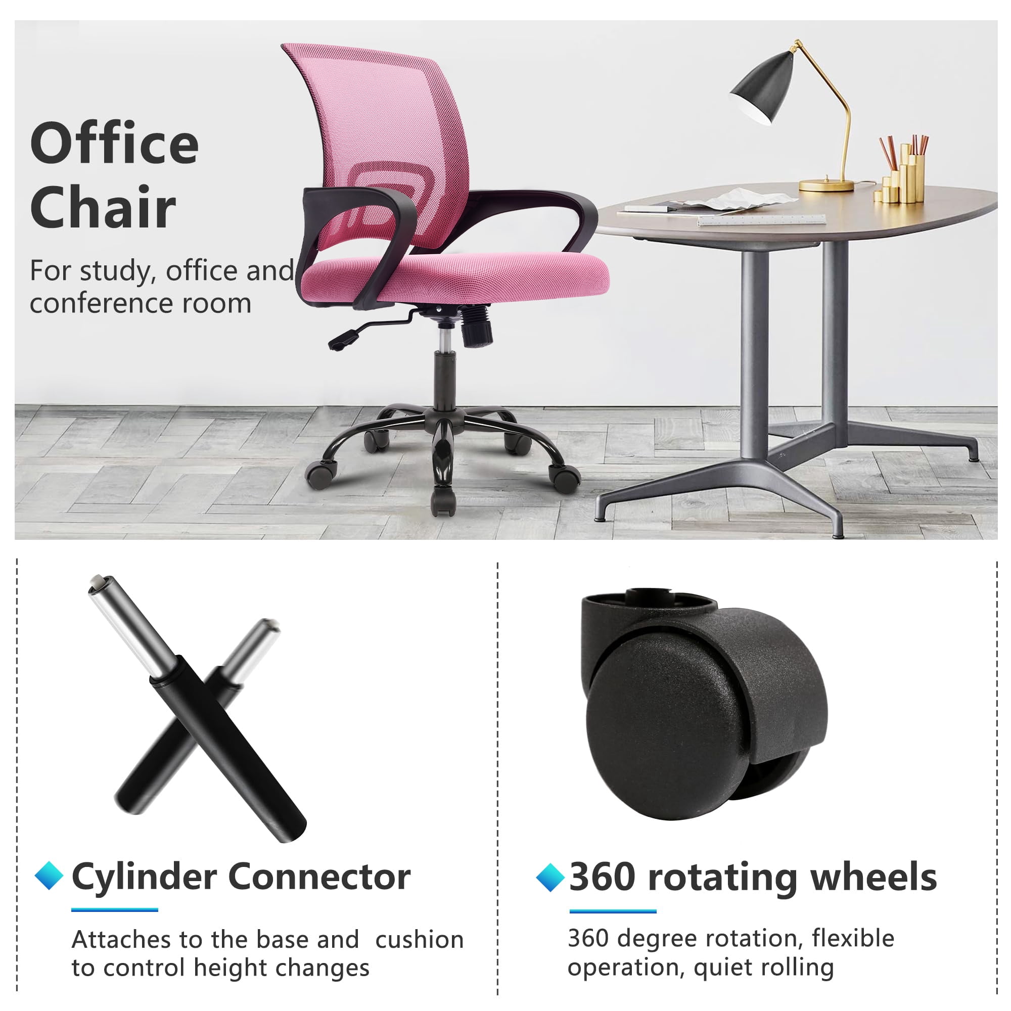 JONPONY Ergonomic Office Chair，Swivel Desk Chair with Lumbar Support, Adjustable Height with Armrests for Adults,Pink