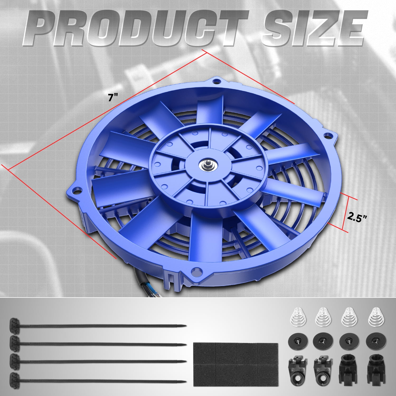 DNA Motoring 7" 12v Volt Electric Slim Push Pull Engine Cooling Radiator Fan w/ Mounting Kit Blue