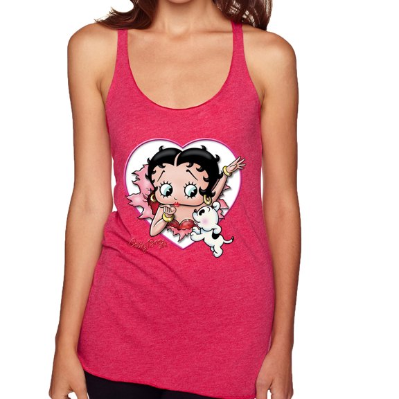Wild Bobby Betty Boop Heart Blowing Kiss Dog Betty Boop Tri-Blend Racerback Tank Top, Shocking Pink, Large