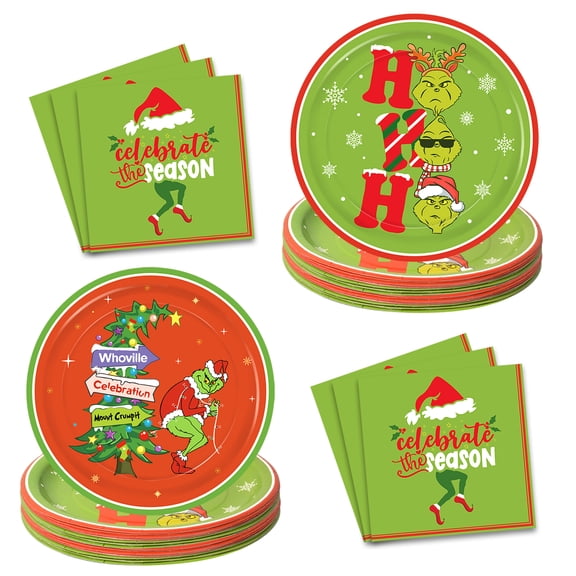 GuassLee Christmas Party Plates and Napkins Table Decorations - 32 Pcs Christmas Paper Plates Party Decorations Dinnerware Set for Xmas Holiday Birthday Baby Shower Party Favors, Serve 8