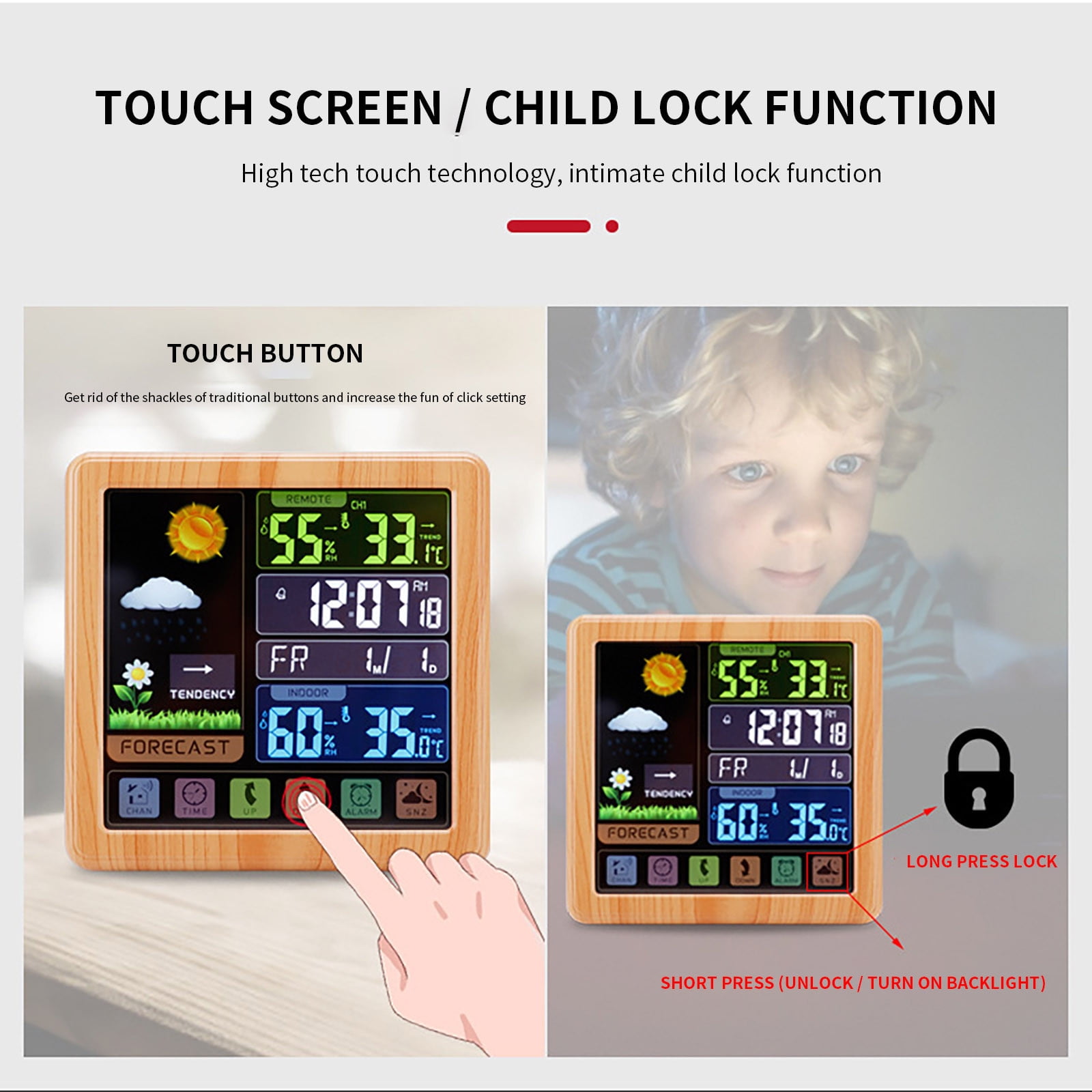 Home Saving! Jubipavy 6.1 Inch Color Display Hygrometer With Sensor 24-hour Alarm Clock For Bedroom Table Bedside Decor