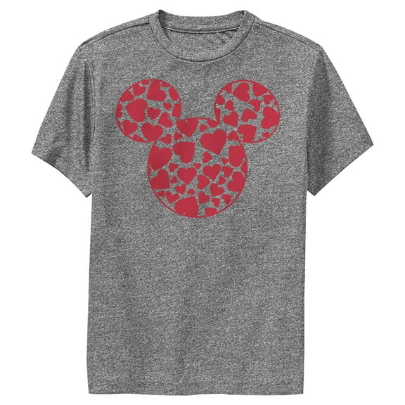 Boy's Mickey & Friends Mickey Mouse Logo Filled With Hearts Performance Graphic Tee Charcoal Heather X Large