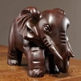 thumbnail image 3 of Ebony carved elephant figurine, solid wood carving, one pair, mahogany home, entryway, office decoration craft., 3 of 4