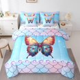 thumbnail image 1 of Erosebridal Ensemble de Literie Papillons pour Filles, Format Simple, Ensemble de Lit Galaxie Bleu, Réversible 7 Pcs, 1 of 5