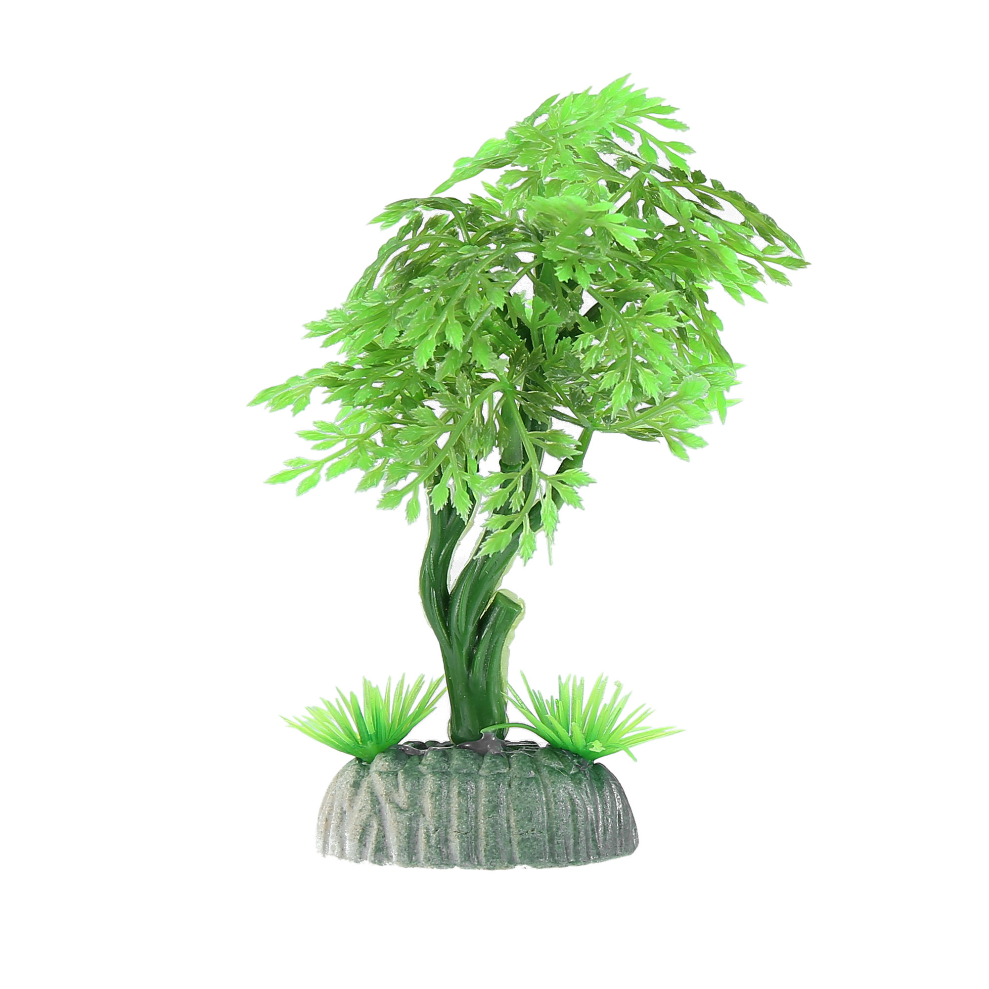 Yellow Plastic Plant Tree Fishbowl Ornament 4.7inch High for Small