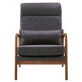 thumbnail image 3 of Modern Accent Chair with High Backrest and 1 Lumbar Pillow, Iron Frame Linen Material Armchair with Detachable Backrest and Seat, Upholstered Casual Chair with Solid Wood Arm, Dark Grey, 3 of 7