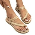 thumbnail image 1 of Women Sandals Comfortable Summer Boho Rhinestone Dress Shoes Open Toe Elastic Ankle Strap Strapless Slippers Black 42, 1 of 9