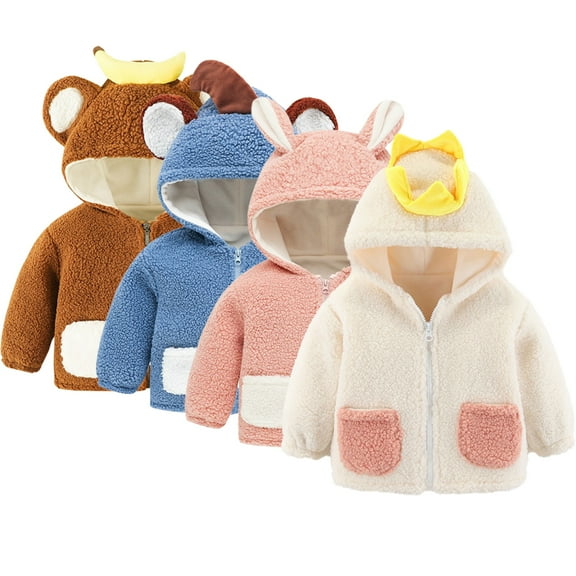 Godderr Toddler Baby Girls Boys Fleece Hooded Jacket Kids Zip Up Coat Winter Warm Bear Ear Cute Jackets Newborn Autumn Winter Outerwear for 4M-5Y