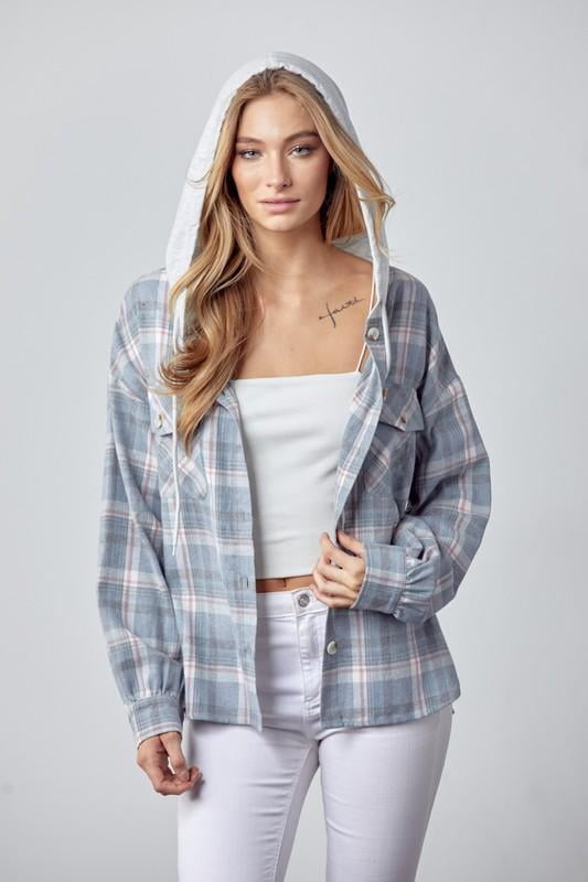 Plaid Oversized Hooded Flannel Jacket for Women - Dusty Blue / M -  Walmart.com