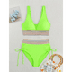 thumbnail image 3 of Bikini de Dos Piezas para Mujer, Cintura Alta, Cuello Halter, Traje de Baño, Verde Fluorescente, Talla S, 3 of 7