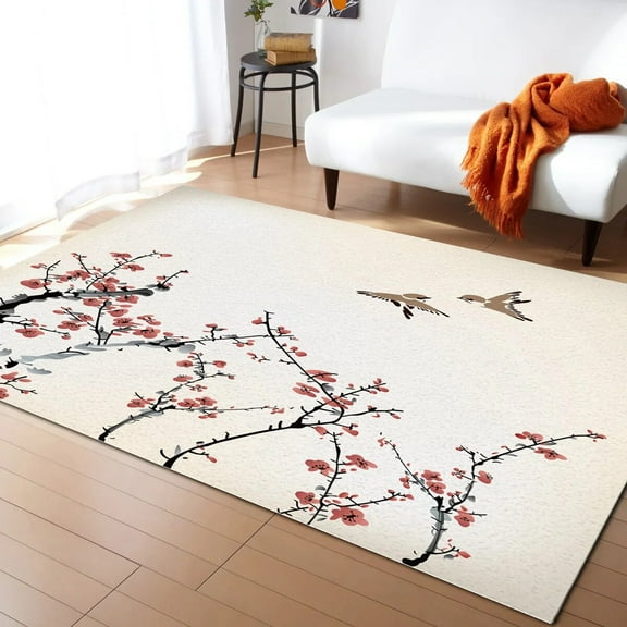 Coral velvet Japan Flower Secluded Carpet Area Rug Children's Room Living Room Bedroom Large Rug Home Play Decoration Floor Mat