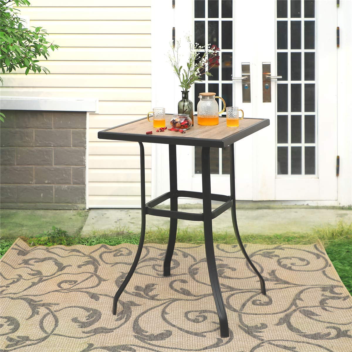 Mf Studio Patio Bar Table Outdoor Height Dining With Wooden Like Top And Metal Frame Brown Com Mf Studio Patio Bar Table Outdoor, Outdoor Bar Height Pub Tables