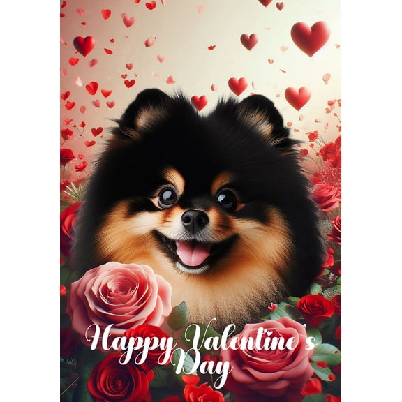 Pomeranian Black/Tan - Best of Breed Valentines Day Outdoor Garden Flag 12" x 17" Mailbox Flag Dog Flag