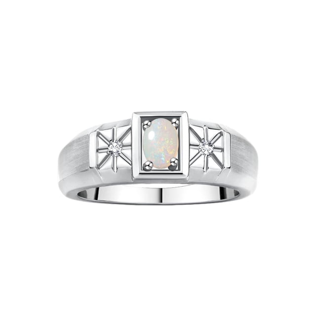 RYLOS Men's Rings Sterling Silver Classic 6X4MM Oval Gemstone & Diamond Ring Opal African October Birthstone Rings For Men, Silver Rings, Size 11