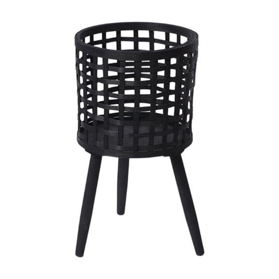Black M Woven Flower Pot Stand, Wooden Plant Holder, Tiered Step Shelf For Multiple Potted Plants, Indoor Balcony Display Rack For Garden, Living Room 18.11X10.43X10.43In 0.75Lb