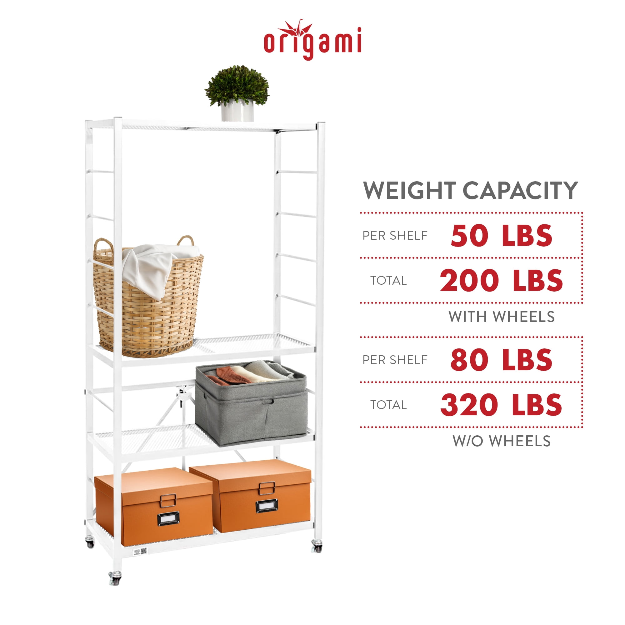 Origami 4-Shelf Adjustable R2 Series Storage Rack, White