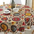 thumbnail image 2 of Nvzi Bohemian Style Round Tablecloth Cotton Linen Lace Floral Table Cloth for Kitchen Dining Room Tabletop Decoration, Round - 60", 2 of 5
