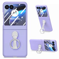 ELEHOLD for Motorola Razr 40 Ultra Case with Ring Holder, Full Body Frosted Hard PC Case, with Built-in Screen Protector Shockproof Slim Protective Cover for Motorola Razr 40 Ultra Case,Purple