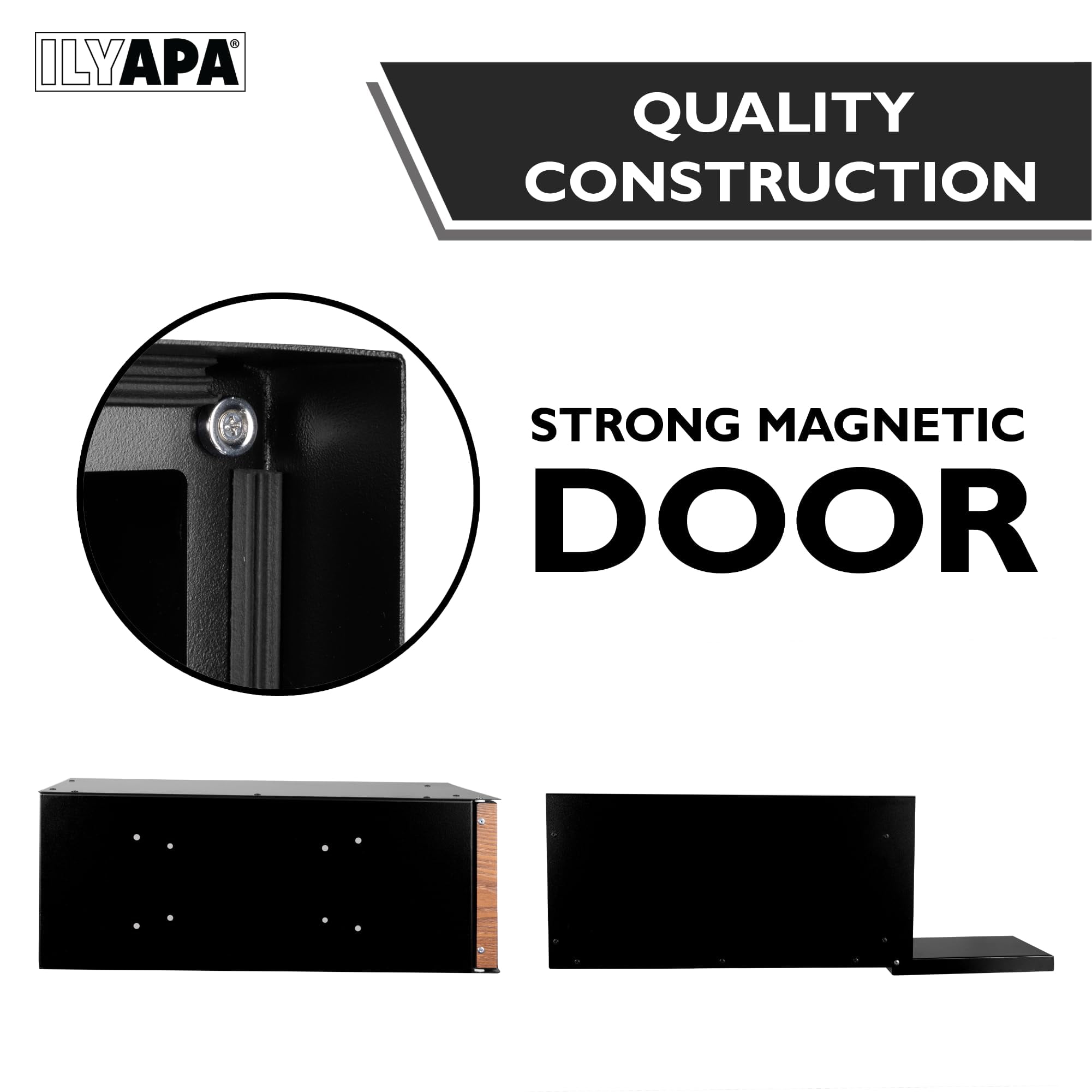 Ilyapa Black Modern Mailbox Post Mount - Mailboxes for Outside - Metal with Printed Ash Wood Grain Trim - Powder Coated Steel - All Weather Resistant