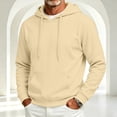 thumbnail image 2 of Vxararl Men Cotton Fleece Hoodie Long Sleeve Drawstring Casual Pullover with Pocket Daily Wear, Work, Travel Fall & Winter Outfits Oversized Hood Drawstring Sweatshirts Men Hoodie Khaki 2xL, 2 of 6
