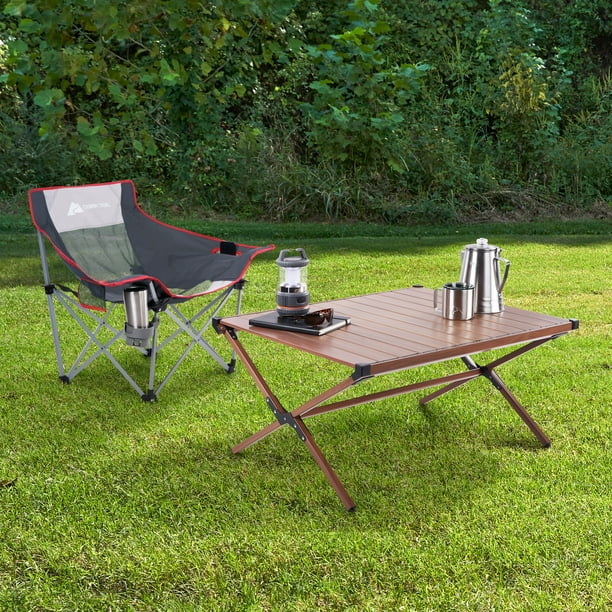 Ozark Trail Aluminum Rolltop Camping table, Dark Brown