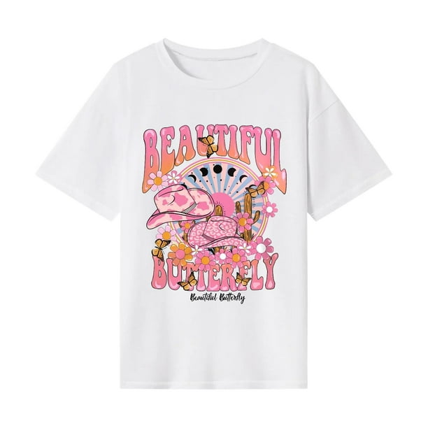 Camiseta de mujer Activewear moda impresa camisa blusa cuello redondo cómoda mamá SG