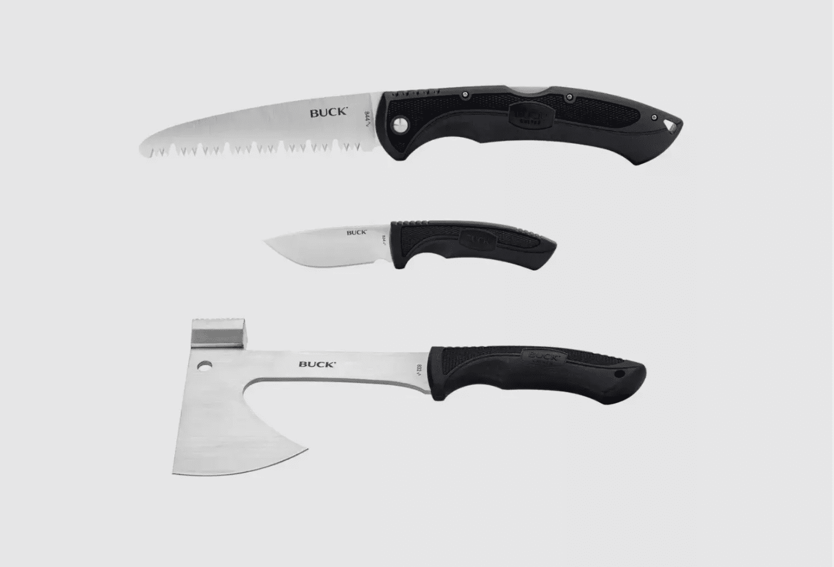 BUCK Knives Camp Kit Folding Saw, Fixed Blade Knife with Sheath, Axe with Sheath