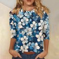 thumbnail image 2 of Tnhcen Women's Fall Fashion Floral Print 3/4 Sleeve Loose Round Neck T-Shirts - Casual Daily Oversized Tops Stretchy S-3XL, 2 of 5