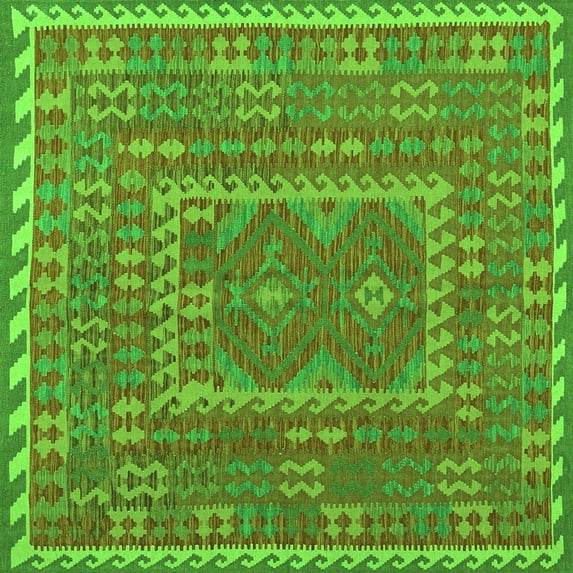 Ahgly Company Indoor Square Oriental Green Traditional Area Rugs, 7' Square