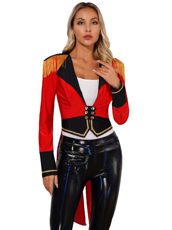 Women's Steampunk Gothic Jacket Vintage Victorian Halloween Tailcoat Deep V Neck Outerwear Red M