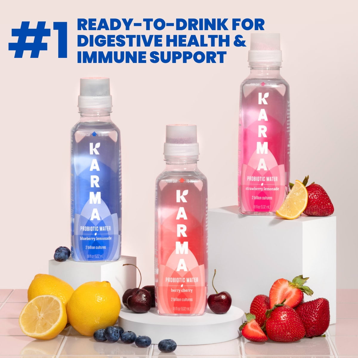 (4 pack) Karma Probiotic Water, Berry Cherry, 18 fl. oz., 1 Count Bottle