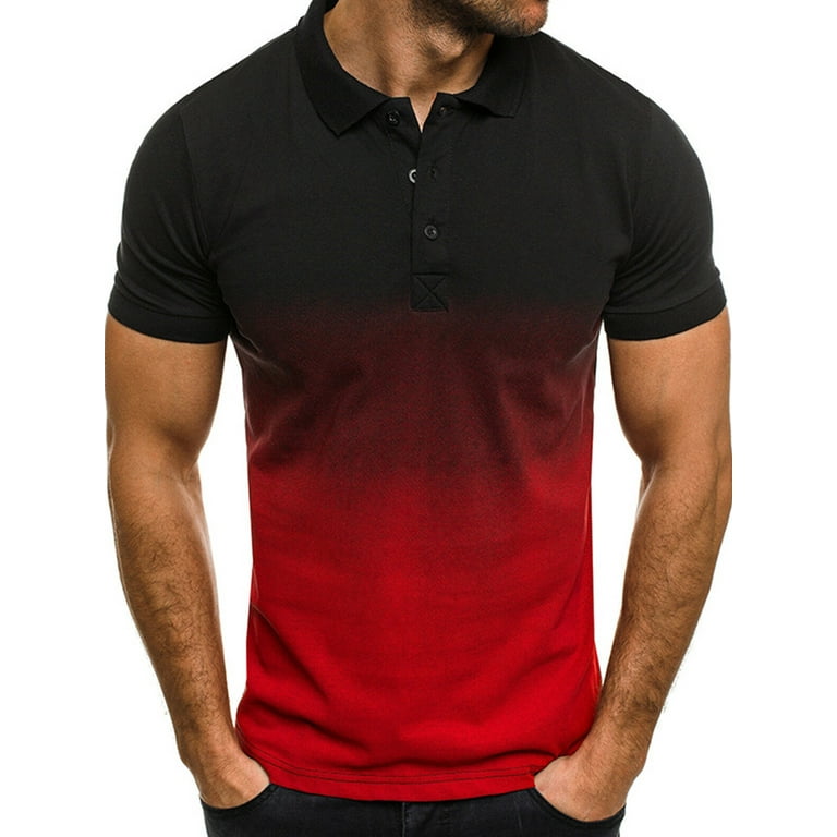 Wrcnote Mens Lapel Neck Short Sleeve T Shirts Comfy Golf Button Henley  Shirt Gradient Color T-shirt 